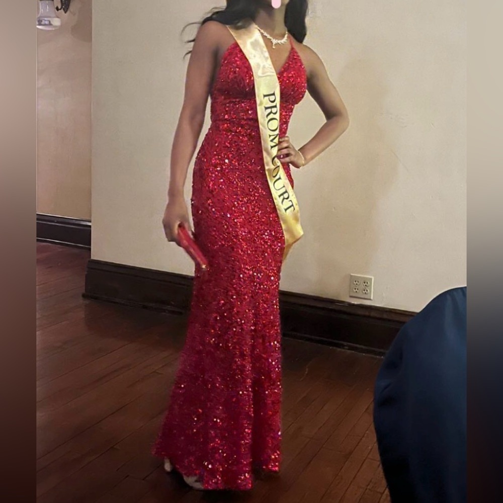 Scala Red Sequin Prom Dress